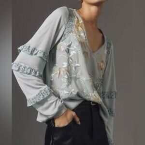 NWT Anthropologie Tiny Frances V-Neck Long Sleeve Ruffled Top Size Small $118